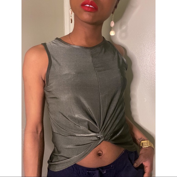 Green Silk Crop Top - Picture 3 of 3